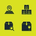 Set Placeholder on map, Delivery box with fragile content, Search package and Cardboard traffic icon. Vector