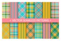 Set plaid pattern seamless. Tartan patterns fabric texture. Checkered geometric vector background. Scottish stripe blanket Royalty Free Stock Photo