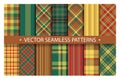 Set plaid pattern seamless. Tartan patterns fabric texture. Checkered geometric vector background. Scottish stripe blanket Royalty Free Stock Photo