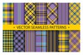 Set plaid pattern seamless. Tartan patterns fabric texture. Checkered geometric vector background. Scottish stripe blanket Royalty Free Stock Photo