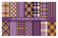 Set plaid pattern seamless. Tartan patterns fabric texture. Checkered geometric vector background. Scottish stripe blanket