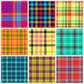 Set of plaid seamless patterns. Bright colors