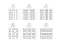 Set of plan for arranging seats in interior, auditorium with place spectators, classroom, theater, lecture hall, layout Royalty Free Stock Photo