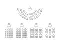 Set of plan for arranging seats semicircle and rows in interior, , layout outline. Place spectators, classroom, map