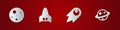 Set Planet Mars, Rocket ship, Comet falling down fast and Saturn icon. Vector Royalty Free Stock Photo