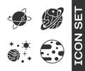Set Planet Mars, Satellites orbiting the planet Earth, Space and planet and Planet Saturn icon. Vector