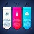 Set Planet Saturn, Rocket ship and Space capsule. Business infographic template. Vector