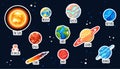 Set of planet stickers. Cartoon solar system.