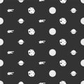 Set Planet Venus, Saturn, Falling star and Asteroid on seamless pattern. Vector Royalty Free Stock Photo