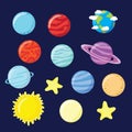 Set of planets, stars, sun and moon