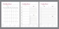 Set of planners with leaf design. Monthly, weekly, daily planner