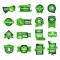 set plant based natural product stickers organic healthy vegan market logos fresh food emblems badges collection design Royalty Free Stock Photo