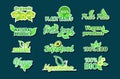 set plant based natural product stickers organic healthy vegan market logos fresh food emblems badges collection Royalty Free Stock Photo