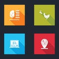 Set Plant status, Chicken farm and camera, Laptop application for smart and location icon. Vector Royalty Free Stock Photo