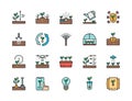 Set of Planting Flat Color Line Icons. Rake, Greenhouse, Agriculture and more.