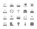 Set of Planting Grey Icons. Weed Control, Rake, Greenhouse, Agriculture and more