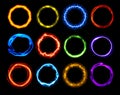 Set of Plasm Rings - Vector Flame, Neon and Plasma Round Frames Royalty Free Stock Photo