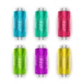 Set of plastic bobbins, spools with colored thread isolated on background. Equipment for sewing, tailoring, accessory for