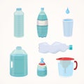 Set Plastic bottle of pure water, different bottle design vector illustration in cartoon style. Royalty Free Stock Photo