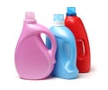 Set of plastic bottles for liquid laundry detergent or cleaning agent or bleach or fabric softener Royalty Free Stock Photo