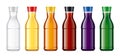 Set of Plastic Bottles with transparent drinks.