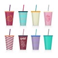 Set of plastic fastfood cup for beverages with straw Royalty Free Stock Photo