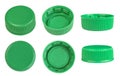 Set of plastic green bottle caps isolated on white background Royalty Free Stock Photo