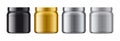 Set of plastic Jars. Metalized surface version. Gold, Silver, Grey, Black colors
