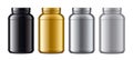 Set of plastic Jars. Metalized surface version. Gold, Silver, Grey, Black colors