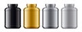 Set of plastic Jars. Metalized surface version. Gold, Silver, Grey, Black colors Royalty Free Stock Photo