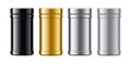 Set of plastic Jars. Metalized surface version. Gold, Silver, Grey, Black colors Royalty Free Stock Photo