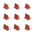 Set of plastic road barriers in 3D, vector illustration.