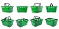 Set of plastic shopping baskets on white Royalty Free Stock Photo