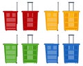 Set of plastic shopping baskets on white background. Red, yellow, blue, green plastic shopping baskets Side view Royalty Free Stock Photo