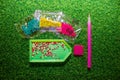 Set - a plastic stylus for a diamond mosaic, glue, rhinestones in bags for handmade