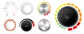 set of plastic volume knob or realistic metallic control knob or round dial regulator knob concept. eps 10 vector Royalty Free Stock Photo