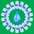 Set of Plastic Water Bottles and Blue Water Drop Royalty Free Stock Photo