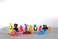 A set of plasticine toys on white background. Toys made of plasticine in the form of animals Royalty Free Stock Photo