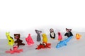 A set of plasticine toys on white background. Toys made of plasticine in the form of animals Royalty Free Stock Photo