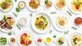 set of plates of food isolated. Ai Generative Royalty Free Stock Photo