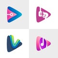 Set play logo with music design vector, technology icons Royalty Free Stock Photo