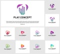 Set of Play Media City logo design concept. Stats Play logo template vector. Icon Symbol Royalty Free Stock Photo