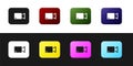 Set Play video button icon isolated on black and white background. Film strip sign. Vector Royalty Free Stock Photo