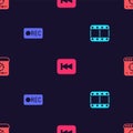 Set Play video, Record button, Rewind and Online play on seamless pattern. Vector Royalty Free Stock Photo