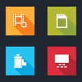 Set Play Video, SD card, Camera film roll cartridge and Cinema auditorium with seats icon. Vector Royalty Free Stock Photo