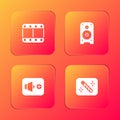 Set Play video, Stereo speaker, Speaker volume and Photo retouching icon. Vector