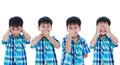 Set of playful asian boy covering his ear mouth nose eye in diff Royalty Free Stock Photo