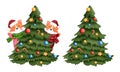 Set of playful baby corgi with christmas tree and christmas ornaments