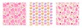 Set of playful utensil seamless patterns with doodle in pinkcolor. Romantic print with colorful pottery, hand-made