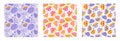 Set of playful utensil seamless patterns with doodle in pinkcolor. Romantic print with colorful pottery, hand-made